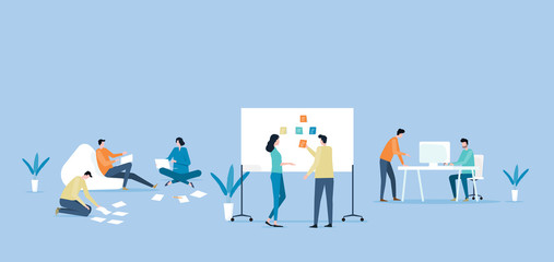 Poster - flat vector business team working  and project collaboration procss meeting concept