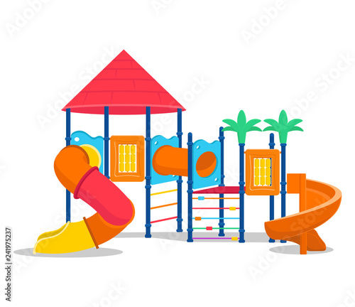 Kids Playground With Slides And Tube Cartoon Vector Illustration