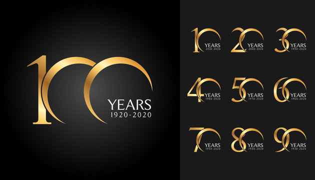 set of anniversary badges. golden anniversary celebration emblem design for company profile, booklet