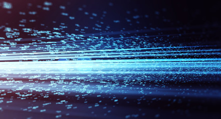 Leinwandbilder - Abstract illustration of a data channel. Motion of digital data flow. Transferring of big data. Binary code processing. Transfer and storage of data sets