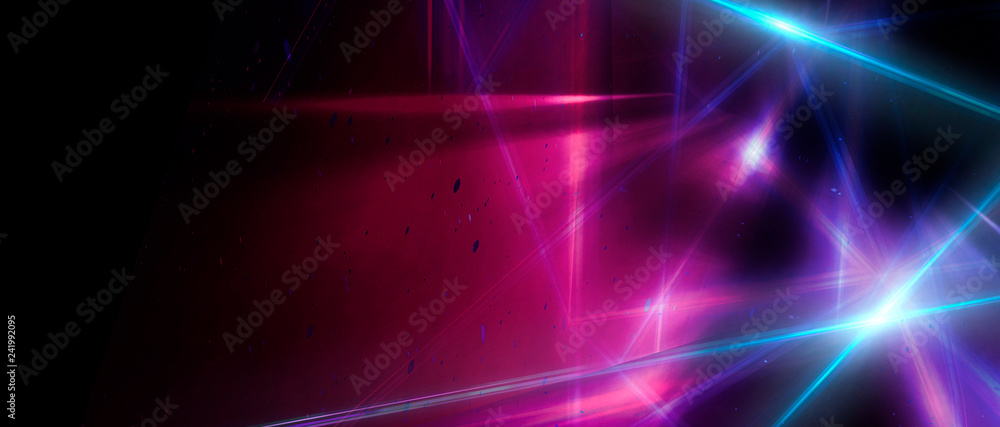 Abstract blue background with neon rays, flashes of light, faces, lines. Cosmic abstract background of the substrate. - obrazy, fototapety, plakaty 