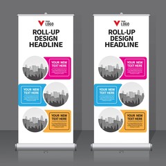 Wall Mural - Roll up banner design template, vertical, abstract background, pull up design, modern x-banner, rectangle size. 