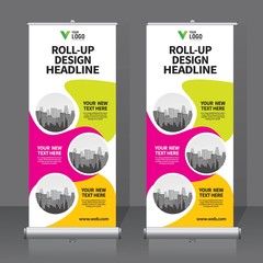 Sticker - Roll up banner design template, vertical, abstract background, pull up design, modern x-banner, rectangle size. 