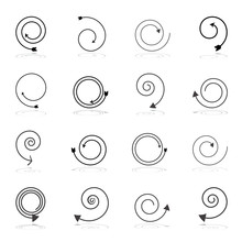 Arrows And Spiral Shapes. Design Elements Set.