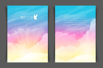 Wall Mural - two-sided vertical flyer of a4 format with realistic pink-blue sky and cumulus clouds. the image can