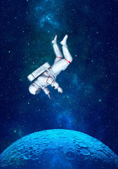 Wall Mural - Astronaut floating in space above moon. 3D rendering.