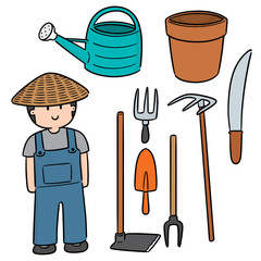 Sticker - vector set of gardener and gardening equipment