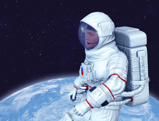 Wall Mural - Astronaut in space, Planet Earth in background. Elements of this image furnished by NASA. 3D rendering.