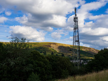 Telecommunications Tower. Mobile Phone And TV Base Station In A Small Welsh Town Blaina