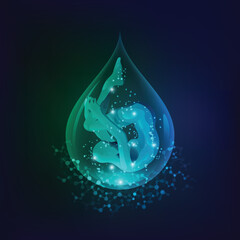 Wall Mural - concept of cloning genetics or biotechnology, realistic water drop with human inside