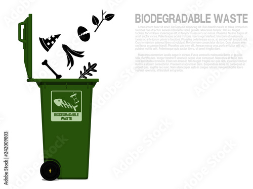 Fotografie, Obraz Biodegradable waste icon is falling in to the bin