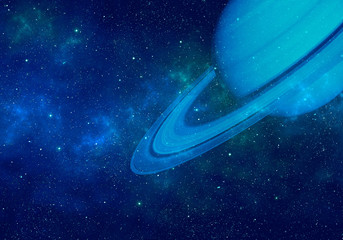 Wall Mural - planet saturn in night sky with nebula and stars