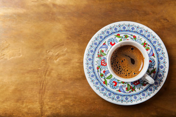 Black coffee in traditional Turkish cup