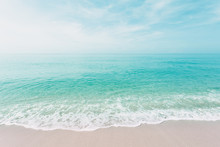 Sandy Beaches And Beautiful Ocean Waves For Natural Background Pastel Tone