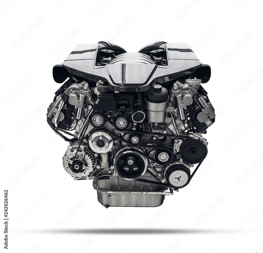 Car engine. Concept of modern car engine isolated ,  parts  / components detailed. - obrazy, fototapety, plakaty 