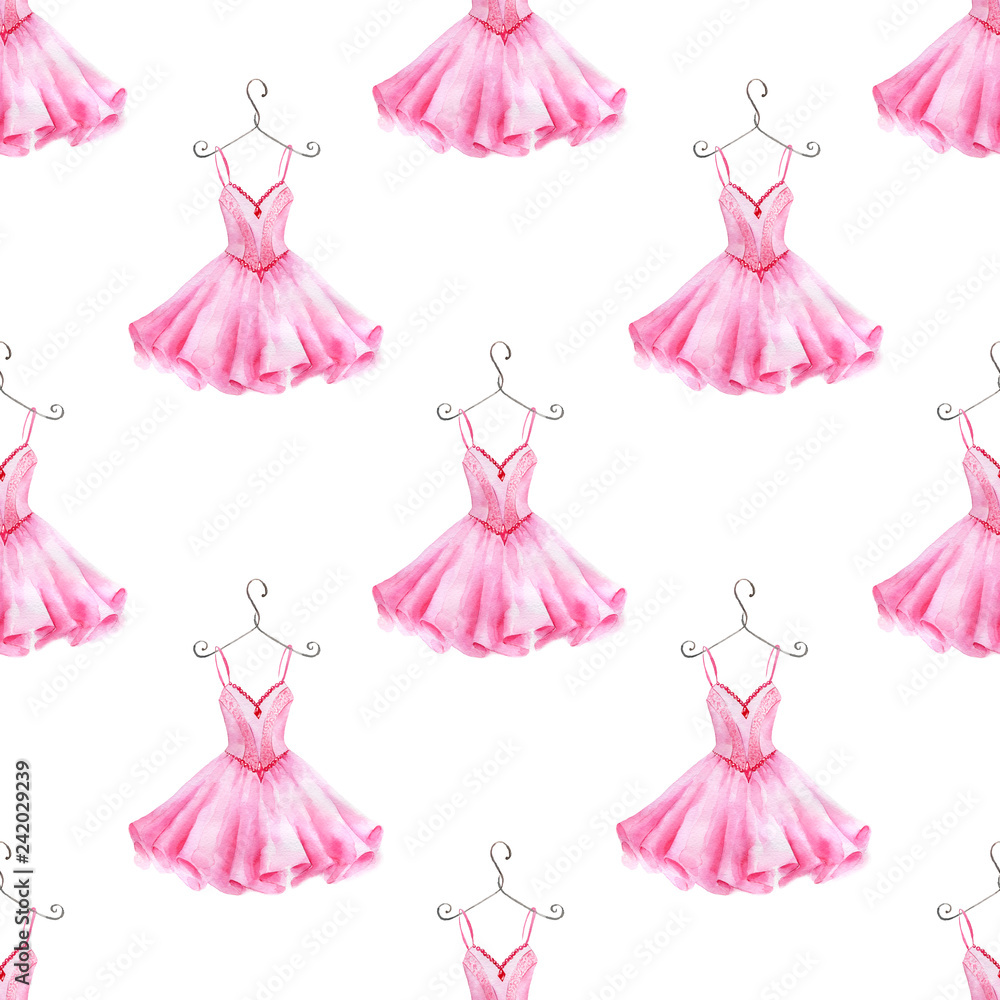 Watercolor hand painted seamless pattern of ballet dress. - obrazy, fototapety, plakaty 