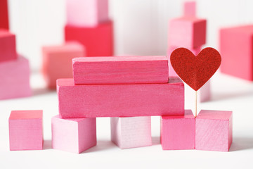 Wall Mural - Handmade pink and red blocks with hearts