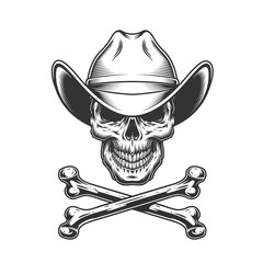 Sticker - Vintage monochrome cowboy skull and crossbones