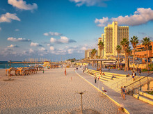 View On The Beach In Tel Aviv With Some Of Its Iconic Hotels