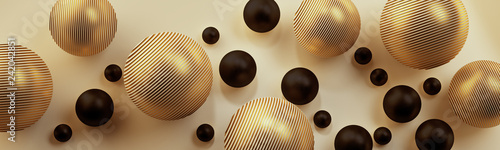 Złote i czarne kule 3D na jasnym tle