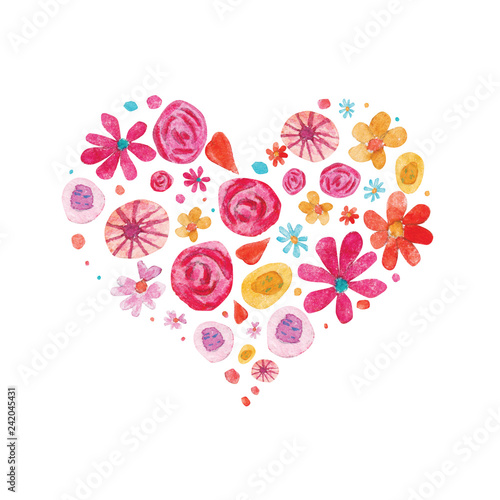 Download Watercolor Valentine Day Isolated Illustration On White Hearts And Flowers In Heart Shape Composition Stock Illustration Adobe Stock