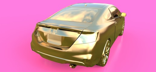 Wall Mural - Gold small sports car coupe. 3d rendering.