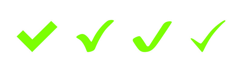 Wall Mural - 4 ufo green check mark vector icons in a row. set of green check mark icons. ufo green check marks c