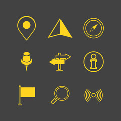Wall Mural - Map marker pointer with road on black background map vector icon design. Map pointer icon. GPS location symbol.