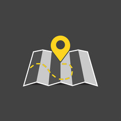 Wall Mural - Map marker pointer with road on black background map vector icon design. Map pointer icon. GPS location symbol.