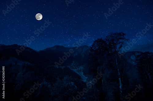 Mountain Road Through The Forest On A Full Moon Night Scenic Night Landscape Of Dark Blue Sky With Moon Azerbaijan Buy This Stock Photo And Explore Similar Images At Adobe Stock
