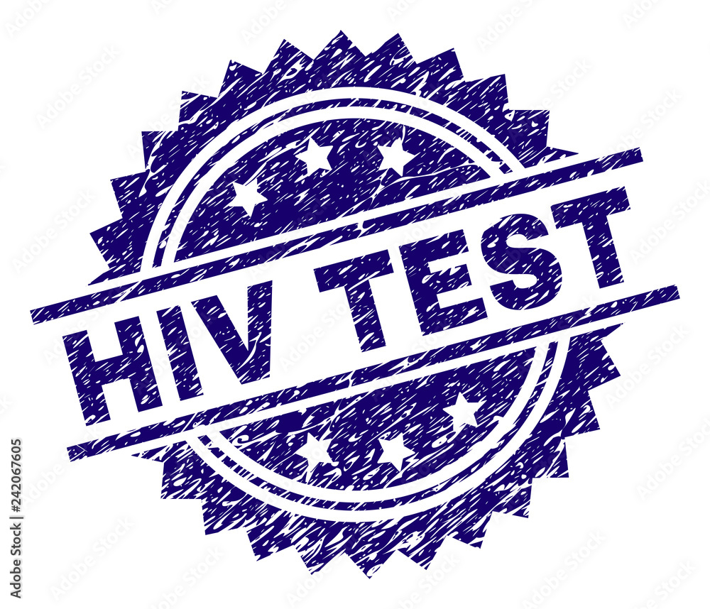 HIV TEST stamp seal watermark with distress style. Blue vector rubber ...