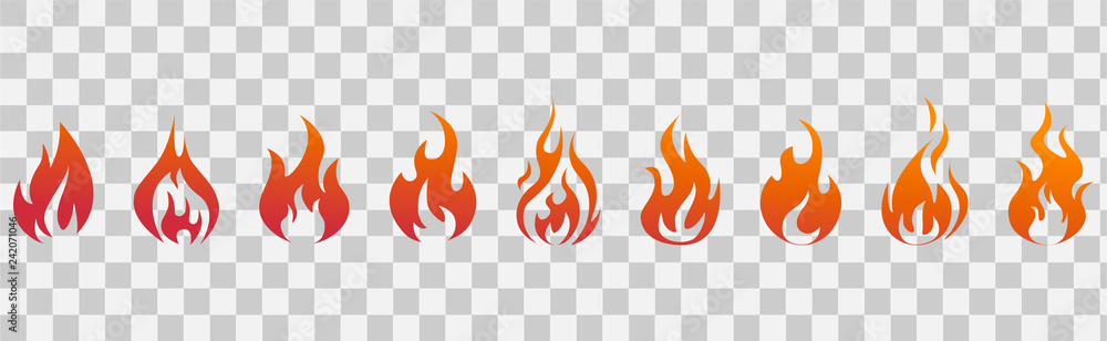 Fire flames. Fire icon set. Fire symbols. Vector illustration. - obrazy, fototapety, plakaty 