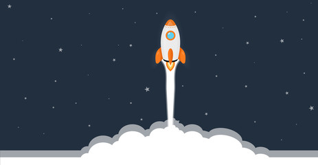 Aufkleber - Rocket launch,ship. Concept of business product on a market. Startup project concept. flat design vector illustration.