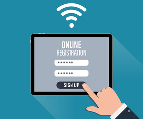 Fototapete - Online Register page. Registration page on tablet screen.