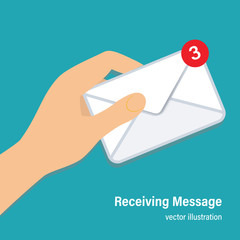Leinwandbilder - Receiving Message. Hand holding envelope. New, incoming message. Mail, communication and message concept