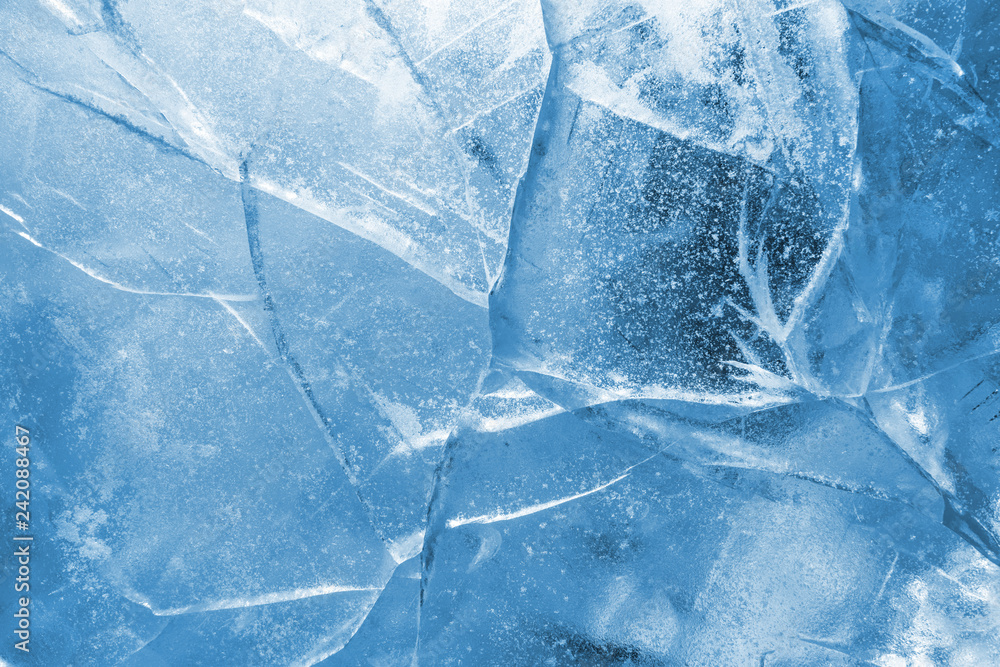 Abstract ice background. Blue background with cracks on the ice surface - obrazy, fototapety, plakaty 