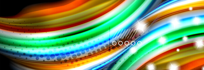 Rainbow color fluid wave lines flow poster. Wave Liquid shapes design