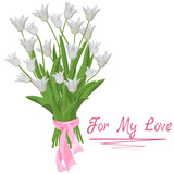 Fototapeta Tulipany - bouquet of white tulips isolated with an inscription for my love