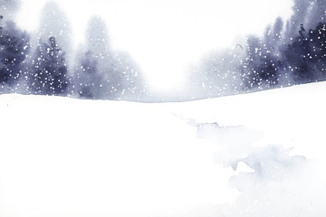 Poster - Winter wonderland landscape painted by watercolor vector