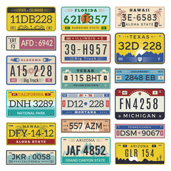 Canvas Print - Car license plates. Automobile registration numbers vector template letters. Illustration of auto plate number, registration transport