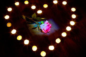 Photos in honor of the international Women's Day   Footage shot at home ,Russia date: 04.01.2019 year, pictured hearts, candle, Bakaly