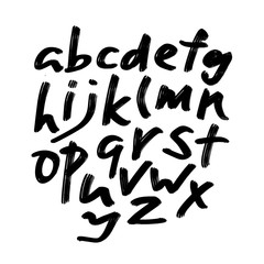 Alphabet letters.Black handwritten font drawn with liquid ink and brush. Calligraphic script vector - Vector