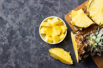 Fresh sliced pineapple on table