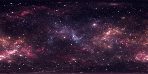 Interstellar cloud of gas and dust. Deep outer space background with stars. Space nebula. Panorama, environment 360 HDRI map. Equirectangular projection, spherical panorama