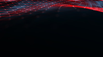 Poster - digital data visualization. cybernetic particles. low poly mesh. flow. wave. abstract polygonal low 