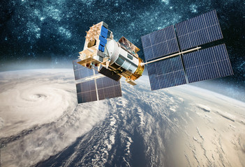 space satellite monitoring from earth orbit weather from space, hurricane, typhoon on planet earth.