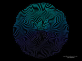 Wall Mural - abstract flowing wave circles line pattern light blue and green isolated on black background. vector