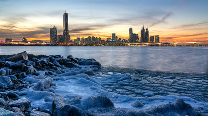 Ice on han river,Seoul south korea.