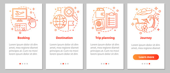 Travel organization onboarding mobile app page screen with linea