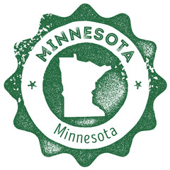 Wall Mural - Minnesota map vintage stamp. Retro style handmade label, badge or element for travel souvenirs. Dark green rubber stamp with us state map silhouette. Vector illustration.